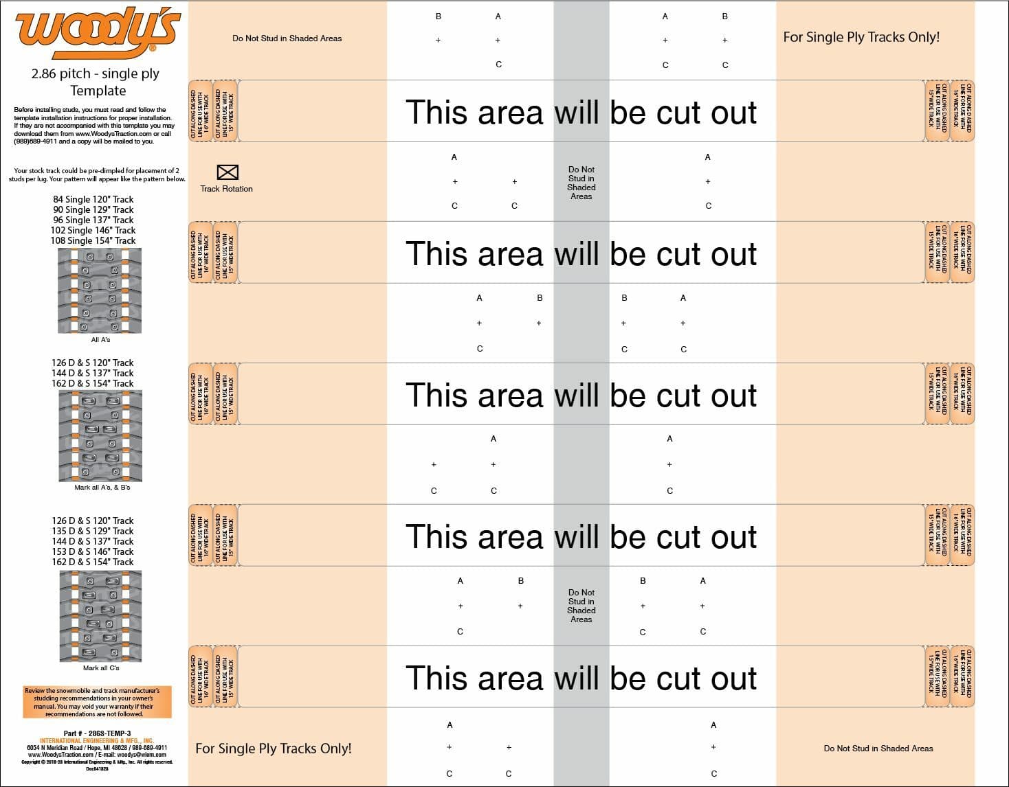 2.86" Pitch Single Ply Template